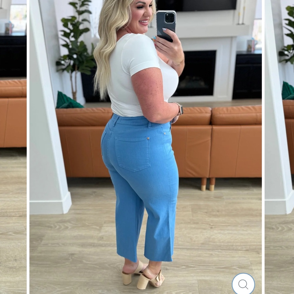 Judy Blue HIGH RISE CONTROL TOP WIDE LEG CROP JEANS IN SKY BLUE JB88843 - Picture 6 of 11